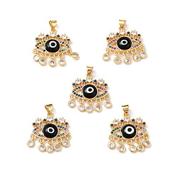 Black Lampwork Evil Eye Pendants with Colorful Cubic Zirconia, Real 18K Gold Plated Brass Findings, Lead Free & Cadmium free, Black, 27x22.5x4.5mm, Hole: 4x3.5mm