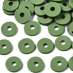 Gris Oliva Cuentas de arcilla polimérica hechas a mano ecológicas, disco / plano y redondo, perlas heishi, verde oliva, 8x0.5~1 mm, agujero: 2 mm, Sobre 13000 unidades / 1000 g