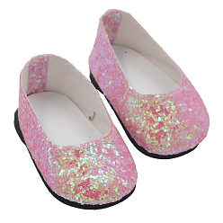 Pink Кукольные туфли из блестящей ткани, для 18 "Аксессуары для американских кукол, розовые, 70x35x28 мм