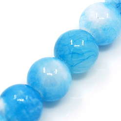 Bleu Ciel Foncé Pekin naturelles perles de jade brins, teint, ronde, bleu profond du ciel, 8mm, Trou: 1.2~1.5mm, Environ 50 pcs/chapelet, 16 pouce