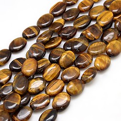 Tiger Eye Natural Gemstone Tiger Eye Beads Strands, Flat Oval, 18x13x5mm, Hole: 1.5mm, about 20pcs/strand, 15.74 inch