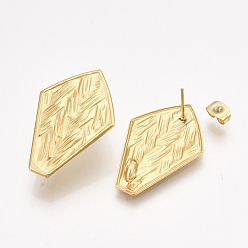 Golden 304 Stainless Steel Stud Earring Findings, with Loop and Ear Nuts/Earring Backs, Kite, Golden, 30.5x20.5mm, Hole: 4mm, Pin: 0.8mm
