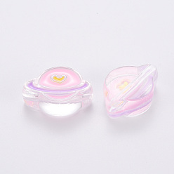 Perlas de Color Rosa Abalorios de acrílico transparentes, con esmalte, planeta, rosa perla, 19x26x9 mm, agujero: 3 mm