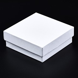 Blanc Boîte à bijoux en carton, Pour la bague, boucle, Collier, avec une éponge à l'intérieur, carrée, blanc, 8.9x8.9x3.3 cm, Taille intérieure: 8.3x8.3cm, sans boîte de couvercle : 8.5x8.5x3.1 cm