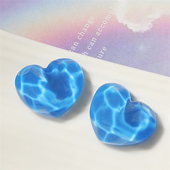 Dodger Blue Opaque Resin Cabochons, Heart with Water Ripple, Dodger Blue, 18x22mm