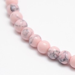 Pink Synthetic Turquoise Smooth Round Beads Strands, Dyed, Pink, 10mm, Hole: 1mm, about 39pcs/strand, 15.5 inch
