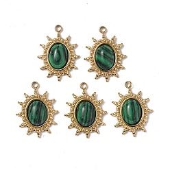 Malachite Vacuum Plating 201 Stainless Steel Synthetic Malachite Pendants, Real 18K Gold Plated, Oval/Sun Charms, 18x13.5x4mm, Hole: 1.6mm