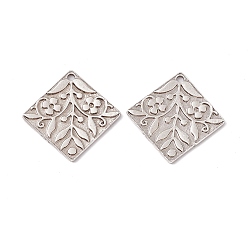 Antique Silver Rack Plating Tibetan Style Alloy Pendants, Rhombus with Flower, Antique Silver, 32x33x1.5mm, Hole: 2.5mm