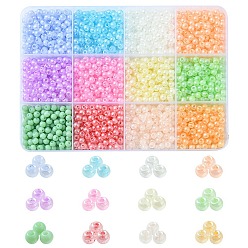 Mixed Color 144G 12 Colors 6/0 Imitation Jade Glass Seed Beads, Luster, Dyed, Round, Mixed Color, 4x3mm, Hole: 1.2mm, 12g/color