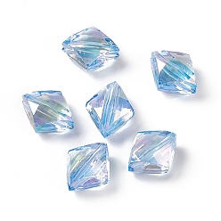 Light Sky Blue UV Plating Rainbow Iridescent Transparent Acrylic Beads, Faceted Rhombus, Light Sky Blue, 22x19x12mm, Hole: 3.5mm