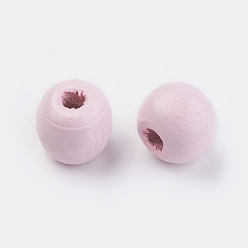 Pink Natural Wood Beads, Dyed, Round, Pink, 10x9mm, Hole: 3mm, about 1850pcs/500g