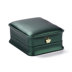 Vert Foncé Boîte à bijoux en cuir pu, avec couronne en résine, pour pendentif boîte d'emballage, carrée, vert foncé, 8.5x7.3x4 cm