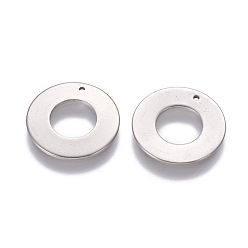 Stainless Steel Color 201 Stainless Steel Pendants, Ring, Stainless Steel Color, 16x1mm, Hole: 0.8mm