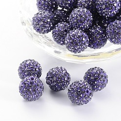 Tanzanite Perles de strass d'argile polymère , perles de boule pave disco , Grade a, tanzanite, pp 15 (2.1~2.2 mm), 14 mm, Trou: 1.5mm