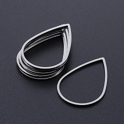 Stainless Steel Color 201 Stainless Steel Linking Rings, Laser Cut, Teardrop, Stainless Steel Color, 26x17x1mm, Inner Size: 23.5x15mm