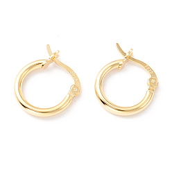 Golden 925 Sterling Silver Hoop Earrings, Chunky Small Huggie Hoop Earrings for Women, Golden, 14x13x2mm, Pin: 0.5x1mm
