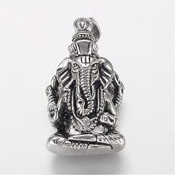 Argent Antique Pendentifs en acier inoxydable, Seigneur Ganesha, argent antique, 304mm, Trou: 42x23x14mm