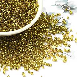 Vara de Oro Abalorios de la semilla de cristal, plata forrada, cilindro, vara de oro, 2x1.5 mm, agujero: 1.4 mm, sobre 50398 unidades / libra