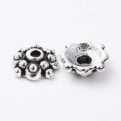 Antique Silver Tibetan Style Alloy Caps, Lead Free and Cadmium Free, Antique Silver, 8x3mm, Hole: 1mm