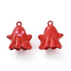 Red Spray Painted Alloy Enamel Pendants, Cadmium Free & Lead Free & Nickle Free, Ghost Charm, Red, 19.5x17.5x12.5mm, Hole: 1.8mm