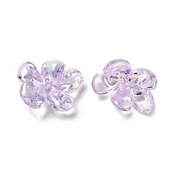 Violet Transparentes bouchons acrylique de perles, couleur ab , Flower 5 pétales, violette, 20.5x24x7mm, Trou: 1.5mm