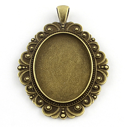 Antique Bronze Tibetan Style Oval Alloy Big Pendant Cabochon Settings, Cadmium Free & Nickel Free & Lead Free, Antique Bronze, Tray: 35x25mm, 59x41x2.5mm, Hole: 7x4mm, about 89pcs/1000g