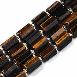 Tiger Eye Natural Tiger Eye Beads Strands, with Seed Beads, Faceted Column, 9~14x5~7x5~6mm, Hole: 1.2mm, about 15~16pcs/strand, 7.09 inch(18cm)