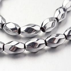 Silver Plated Electroplate Non-magnetic Synthetic Hematite Beads Strands, Twisted Oval, Silver Plated, 12x8~9mm, Hole: 1mm, about 33pcs/strand, 15.7 inch