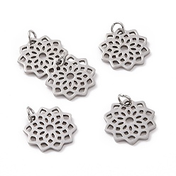 Stainless Steel Color 304 Stainless Steel Pendants, Flower, Stainless Steel Color, 16.5x16x1mm, Hole: 3mm