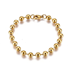 Oro 304 pulseras de acero inoxidable de la cadena de bolas de acero, cadena de etiqueta, con cierre de pinza, dorado, 19 cm (7-1/2 pulgadas)