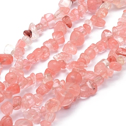 Quartz Cerise Perles de verre de quartz cerise brins, puce, 5~8mm, Trou: 1mm, environ 33 pouces (84 cm)