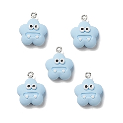 Sky Blue Opaque Resin Pendants, with Platinum Tone Iron Loops, Monster Charm, Sky Blue, 21x17x8mm, Hole: 2mm