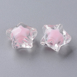 Pink Abalorios de acrílico transparentes, talón en grano, facetados, estrella, rosa, 14x15x8.5 mm, agujero: 2 mm, Sobre 518 unidades / 500 g