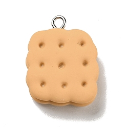 Wheat Opaque Resin Pendants, Biscuits Charm, Imitation Food, with Platinum Tone Iron Loops, Wheat, 24x19x7mm, Hole: 2x2.5mm