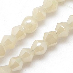 Beige Perles en verre electroplate, plein plaqué, facette, Toupie, beige, 3x3mm, trou: 1mm, environ 128~135 pcs/chapelet, 13.8