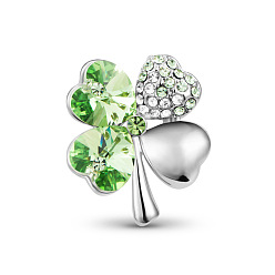 214_Peridot SHEGRACE Glamorous Platinum Plated Zinc Alloy Brooch, Micro Pave AAA Cubic Zirconia Four Leaf Clover with Austrian Crystal, 214_Peridot, 25x22mm