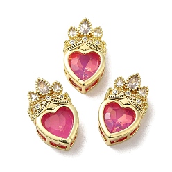 Medium Violet Red Rack Plating Brass Cubic Zirconia Pendants, with Resin, Long-Lasting Plated, Lead Free & Cadmium Free, Real 18K Gold Plated, Heart, Medium Violet Red, 21.5x13x8mm, Hole: 6x3mm and 4.5x3mm