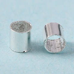Серебро Зажимные бусины из латуни, без кадмия и без свинца, трубка, серебряные, 2.5x2.5 мм, отверстие : 2 мм