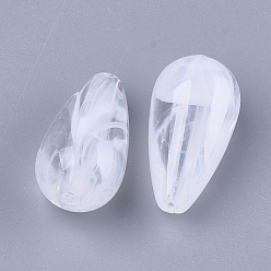 Clear Acrylic Beads, Imitation Gemstone, teardrop, Clear & White, 22x11.5mm, Hole: 2mm, about 315pcs/500g