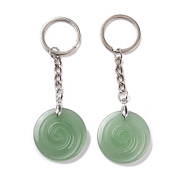 Aventurine Verte Porte-clés pendentif vortex en aventurine verte naturelle, avec anneau porte-clés en laiton, 9 cm