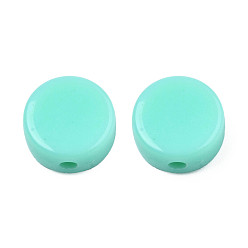 Turquoise Perles acryliques opaques, plat rond, turquoise, 10x5mm, Trou: 1.8mm, environ1300 pcs / 500 g