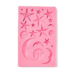 Pink DIY Sun Face & Moon & Star Shape Food Grade Silicone Molds, Fondant Molds, For DIY Cake Decoration, Chocolate, Candy, UV Resin & Epoxy Resin Jewelry Making, Pink, 183x115x10mm, Inner Diameter: 10~72x6~45mm