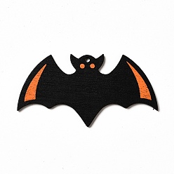 Bat Single Face Printed Wood Big Pendants, Halloween Charms, Black, Bat, 39x74x2.5mm, Hole: 3mm