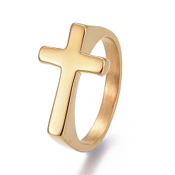 Oro 304 anillos de dedo del acero inoxidable, cruzar, dorado, tamaño de 7~12, 17~22 mm