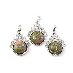 Unakite Natural Unakite Pendants, with Rack Plating Brass Findings, Cadmium Free & Lead Free, Flat Round & Flower, 34~34.5x25.5~26x8.5~9mm, Hole: 8x5.5mm