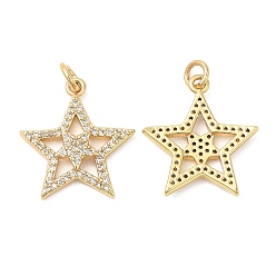 Real 18K Gold Plated Brass Micro Pave Cubic Zirconia Pendants, Star, Real 18K Gold Plated, 19.5x18x3mm, Hole: 3mm