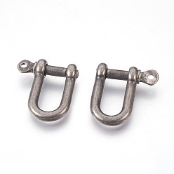 Antique Silver 304 Stainless Steel Screw D-Ring Anchor Shackle Clasps, Antique Silver, 26x24x7.5mm, Hole: 2mm, 8.5x16mm Inner Diameter