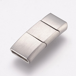 Stainless Steel Color 304 Stainless Steel Magnetic Clasps with Glue-in Ends, Rectangle, Frosted, Stainless Steel Color, 30x12.5x5mm, Hole: 3x10mm