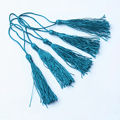 Bleu Vert Décorations polyester pompon, décorations pendantes, sarcelle, 130x6 mm, gland: 70~90 mm