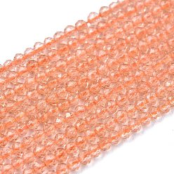 Pêche Chapelets de perles en verre, imitation quartz, facette, ronde, peachpuff, 2mm, Trou: 0.5mm, Environ 175 pcs/chapelet, 14.9 pouce (38 cm)